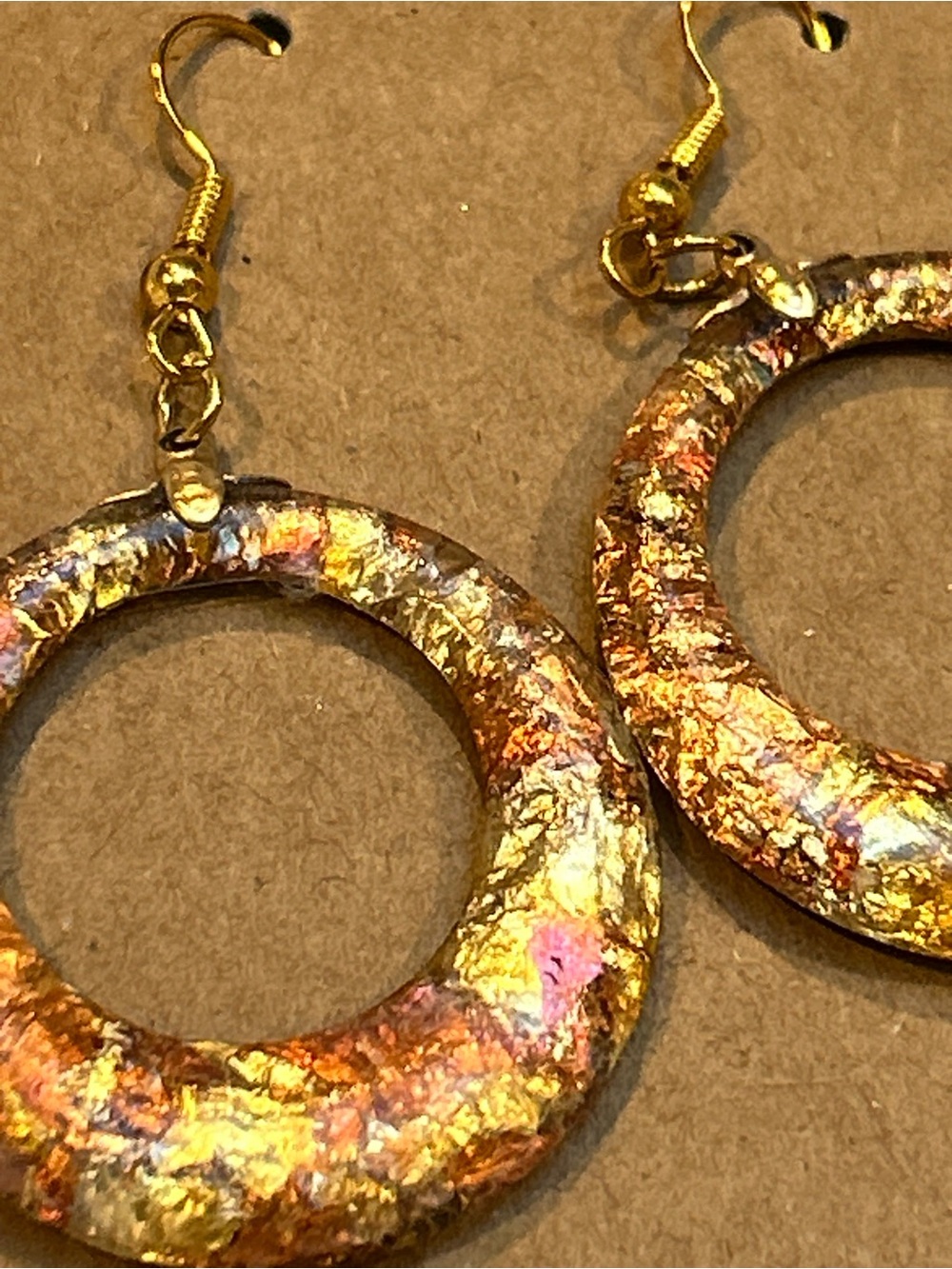 Gold and Iridescent Round Drop Earrings - Women Jewelry
